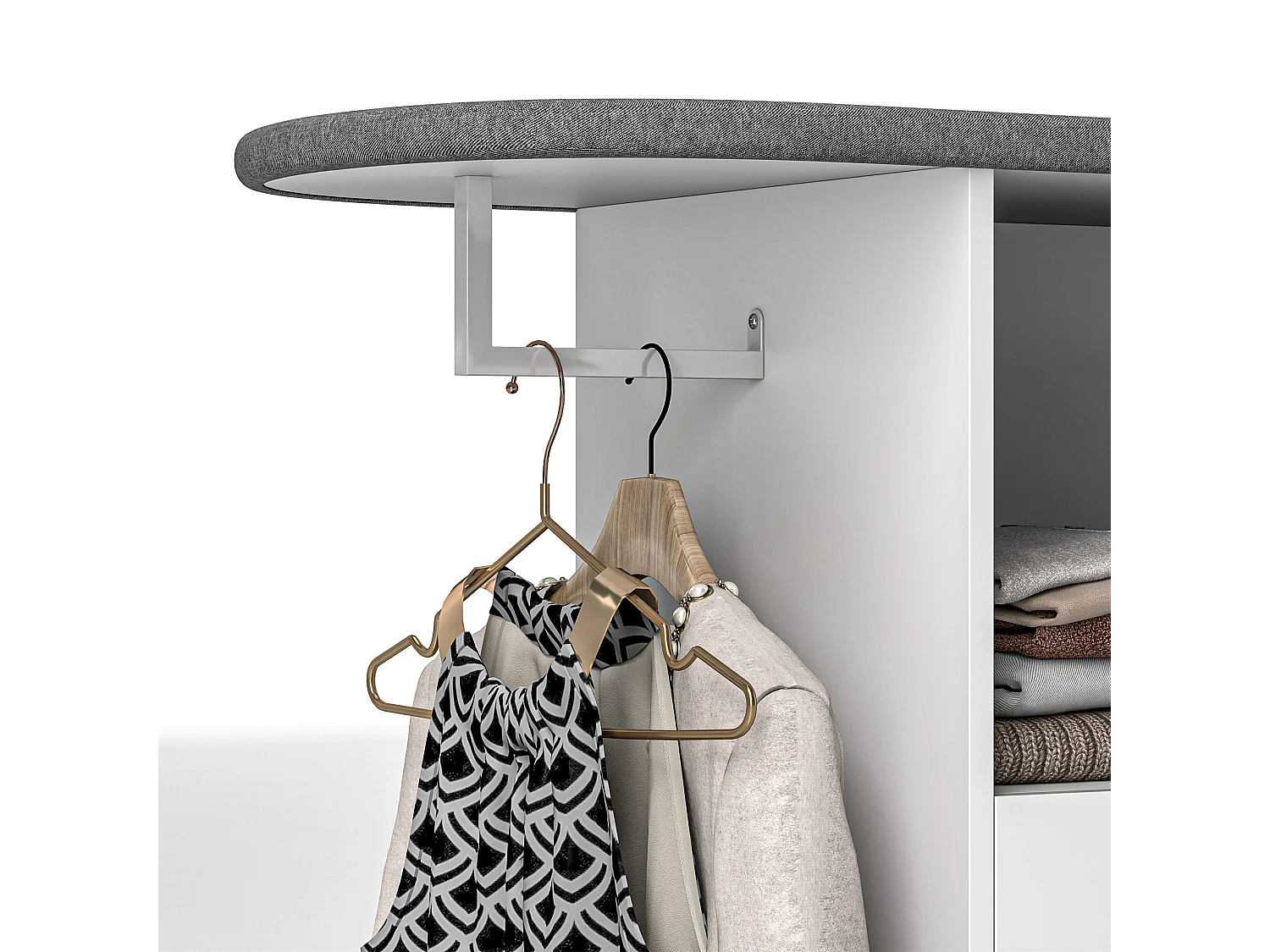 Mobile asse da stiro con armadietto a 2 ante e spazio aperto bianco