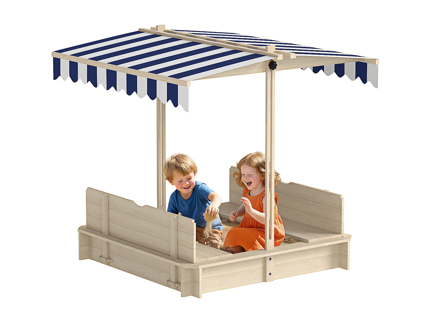 Sabbiera per bambini in legno con tettuccio parasole panca e coperchio