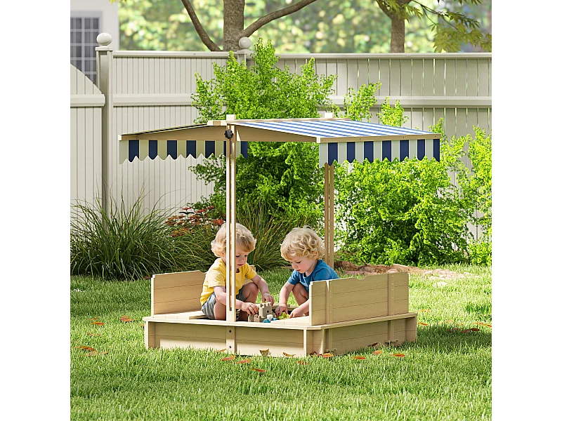 Sabbiera per bambini in legno con tettuccio parasole panca e coperchio