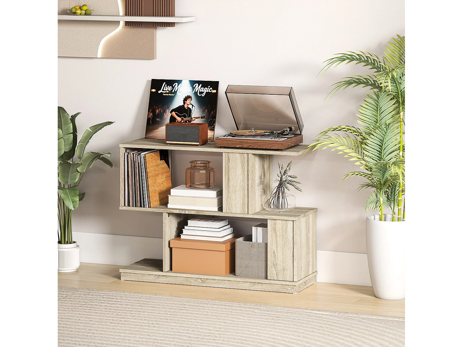 Tavolino salotto a s con 4 ripiani, tavolino da soggiorno salvaspazio per salotto