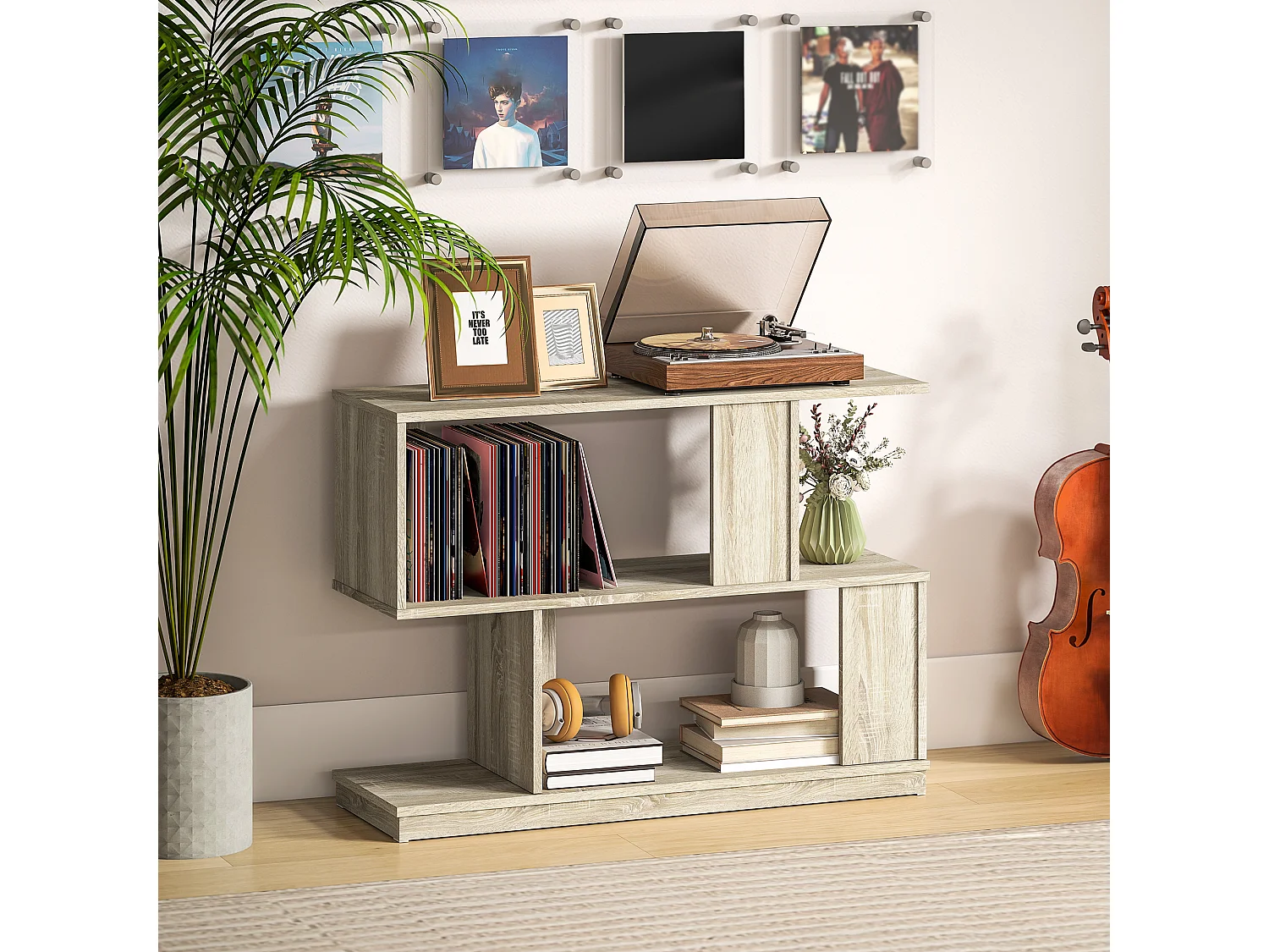 Tavolino salotto a s con 4 ripiani, tavolino da soggiorno salvaspazio per salotto