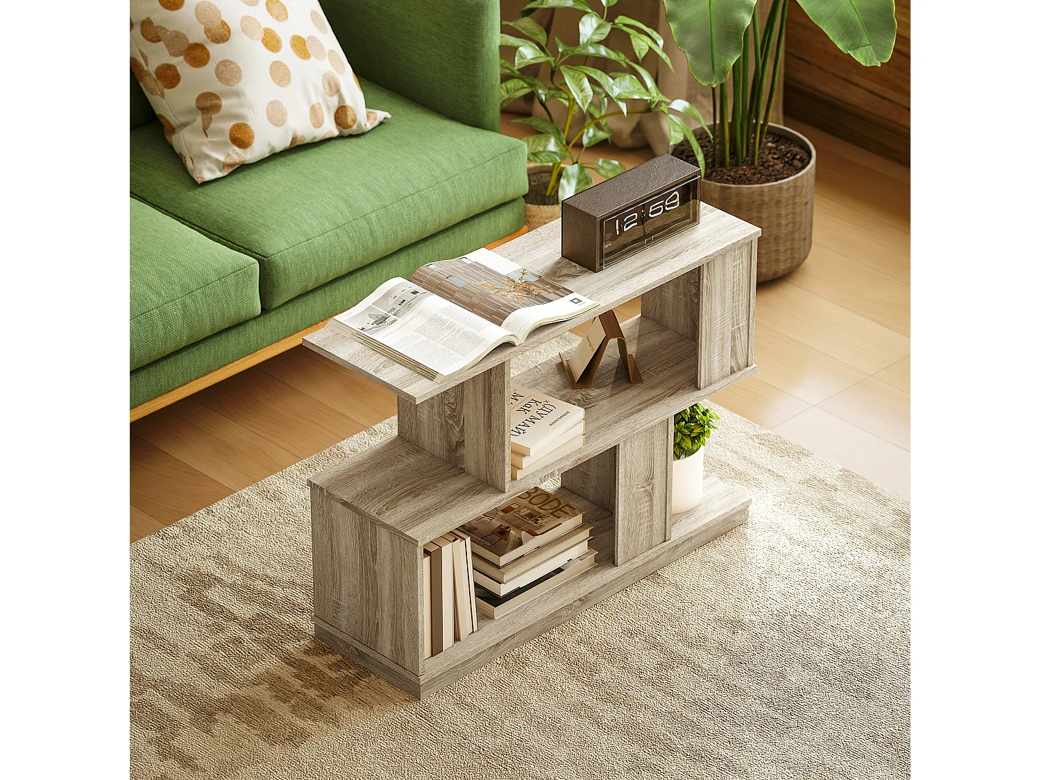 Tavolino salotto a s con 4 ripiani, tavolino da soggiorno salvaspazio per salotto