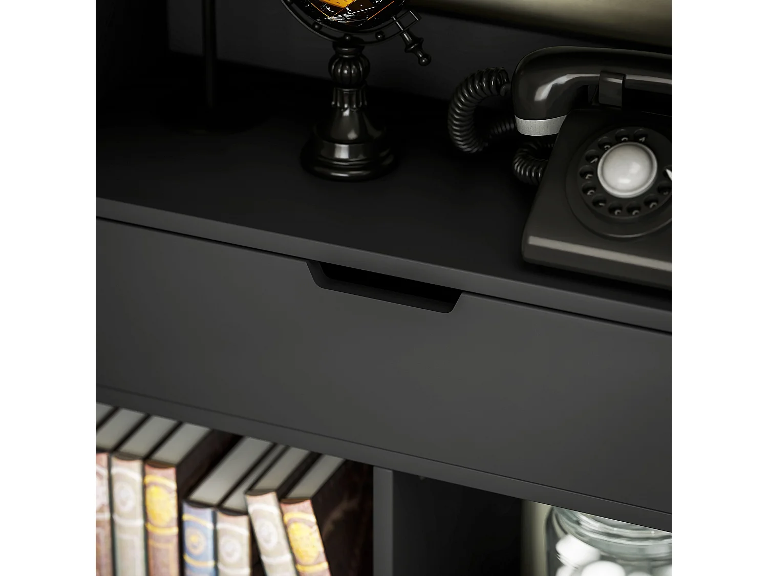 Scaffale libreria con cassetto centrale e ripiani aperti libreria salvaspazio autoportante in legno