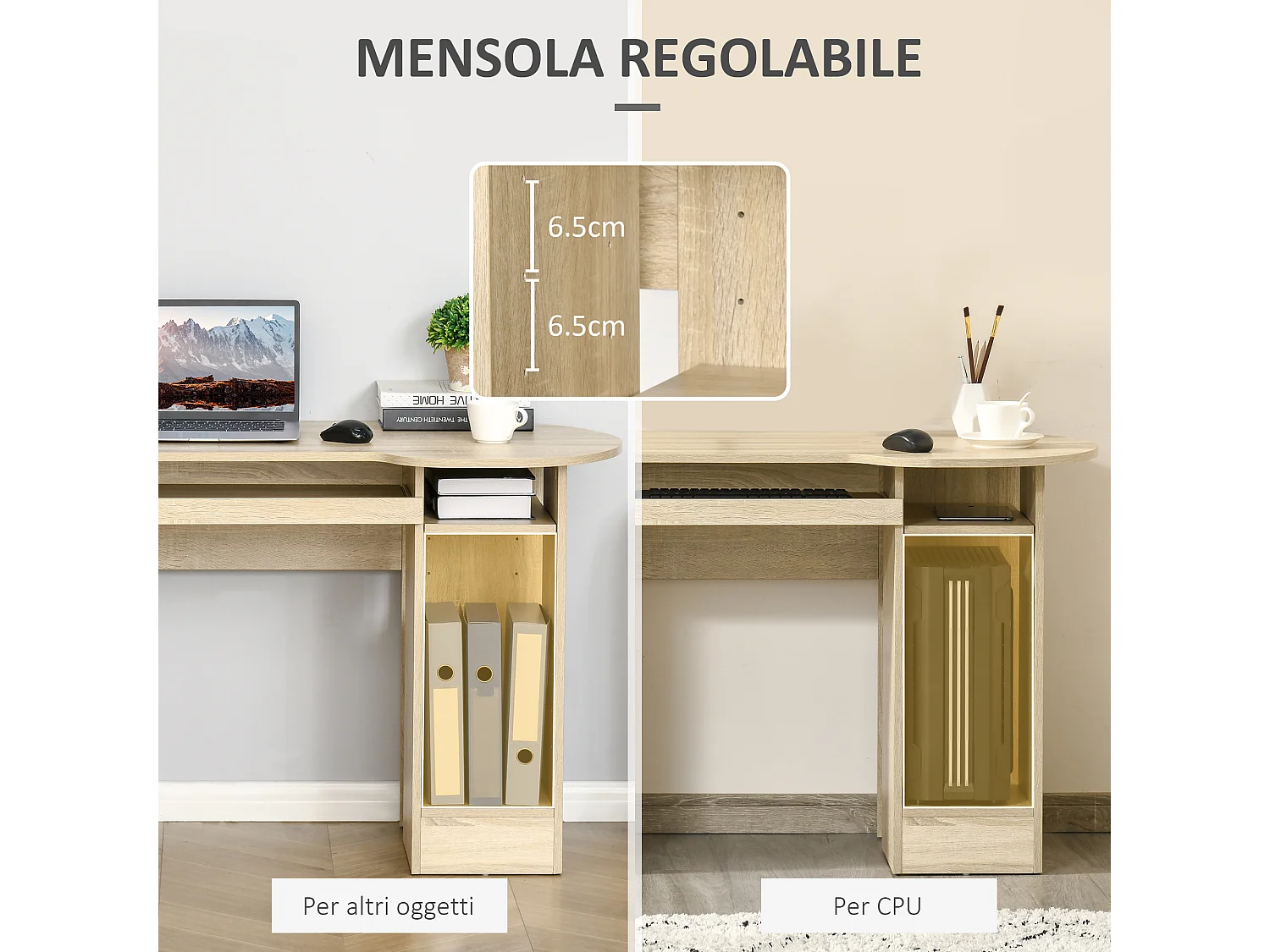 Scrivania pc con scaffali cassetti in legno 125x60x74cm