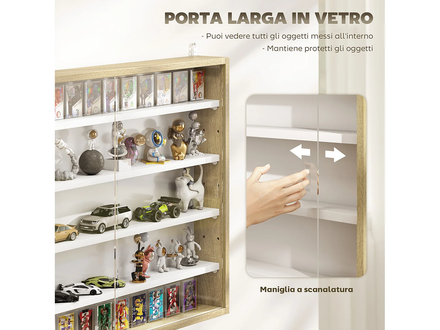 Vetrina espositiva da parete a 4 ripiani regolabili vetrinetta per collezionismo