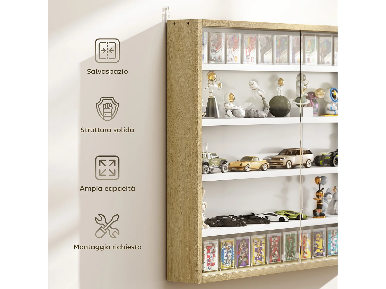 Vetrina espositiva da parete a 4 ripiani regolabili vetrinetta per collezionismo