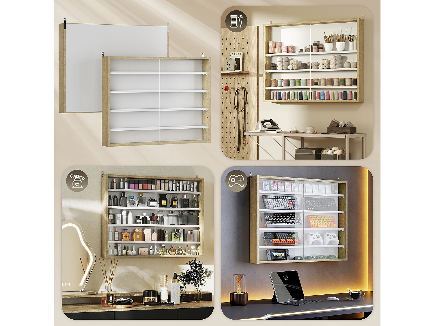 Vetrina espositiva da parete a 4 ripiani regolabili vetrinetta per collezionismo