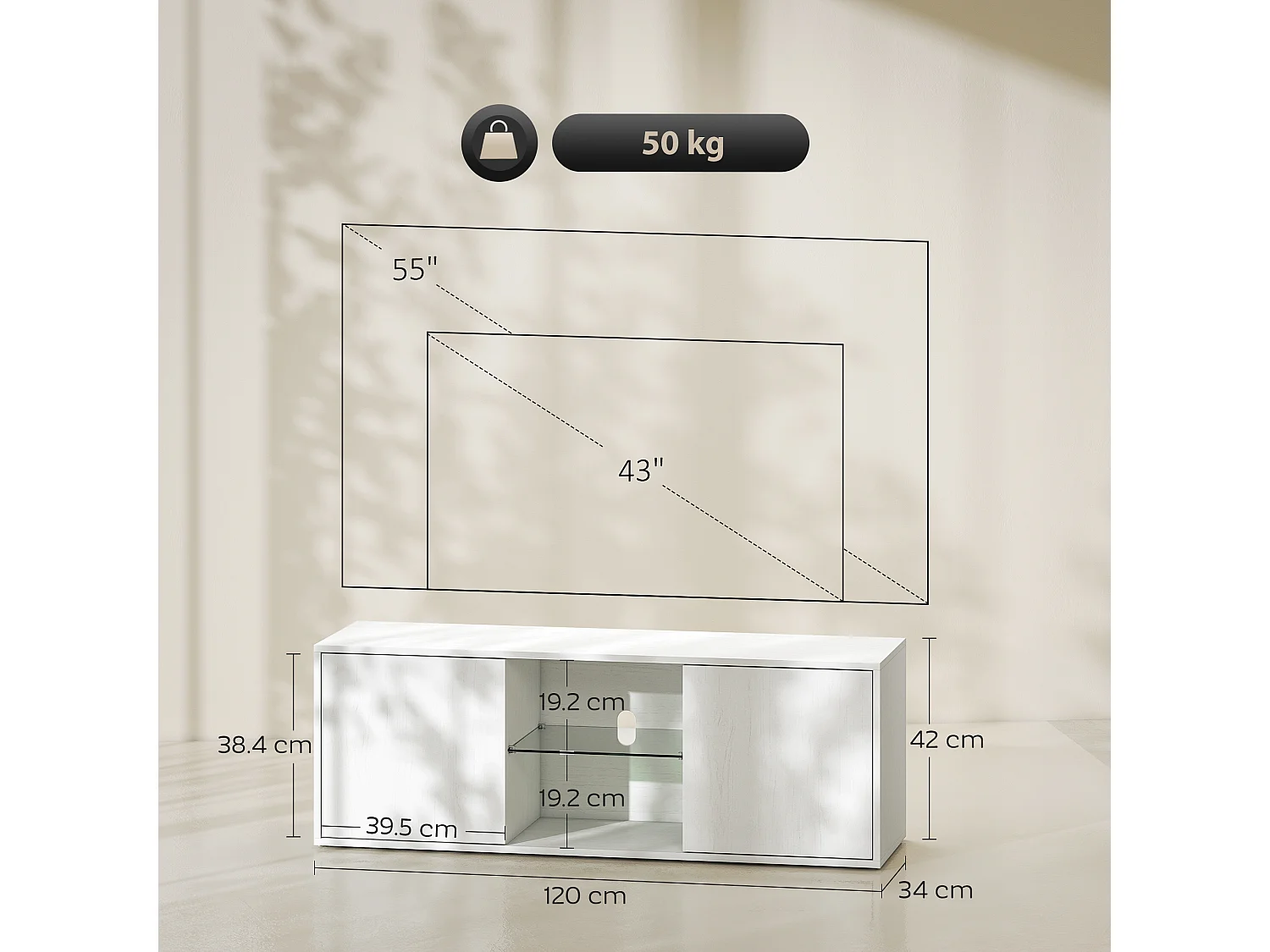Mobile porta tv fino a 55" mobiletto tv sospeso o a terra da 120 cm