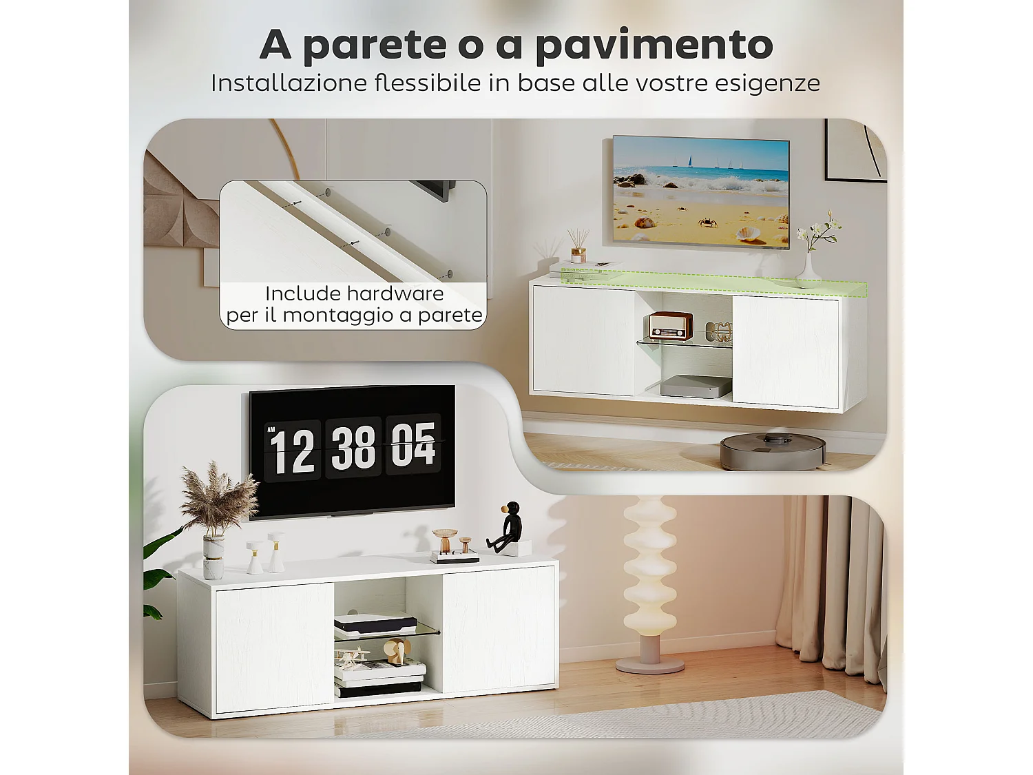 Mobile porta tv fino a 55" mobiletto tv sospeso o a terra da 120 cm