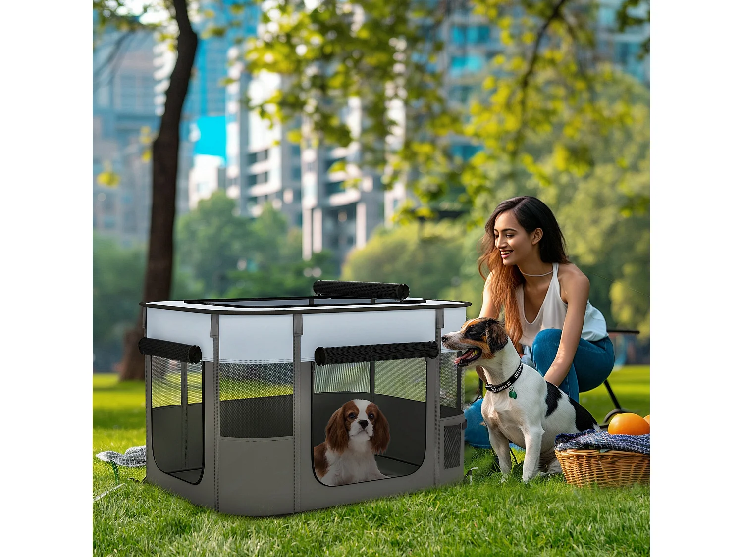 Recinto per cani e gatti con 7 finestre 3 porte 84x64x53 cm