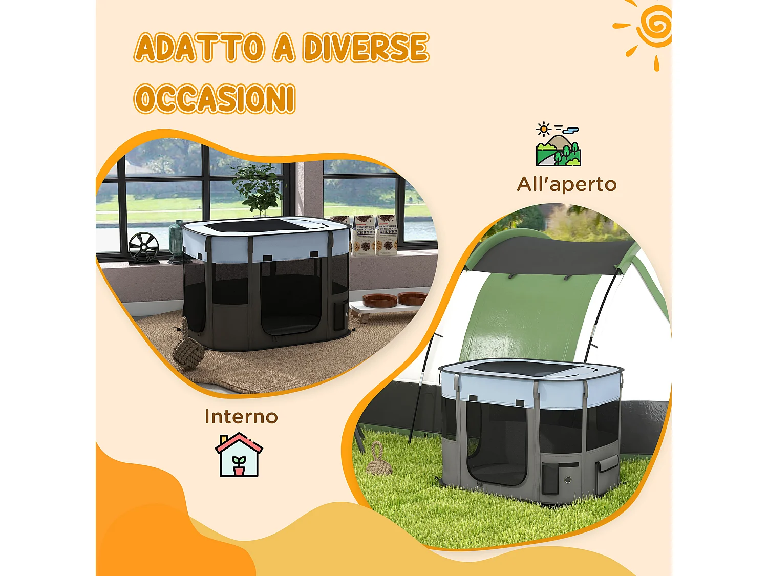 Recinto per cani e gatti con 7 finestre 3 porte 84x64x53 cm