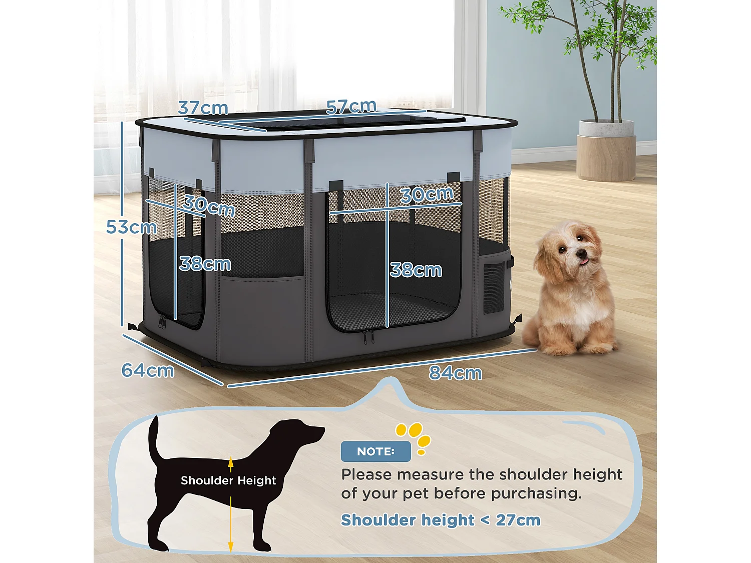 Recinto per cani e gatti con 7 finestre 3 porte 84x64x53 cm
