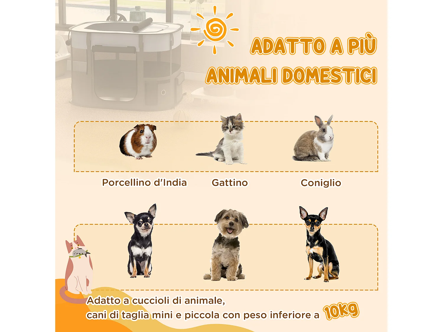 Recinto per cani e gatti con 7 finestre 3 porte 84x64x53 cm