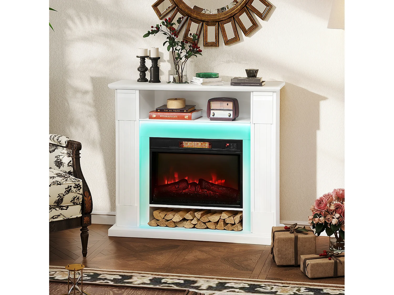 Camino elettrico con cornice effetto fiamma 3d realistico 3 modalità