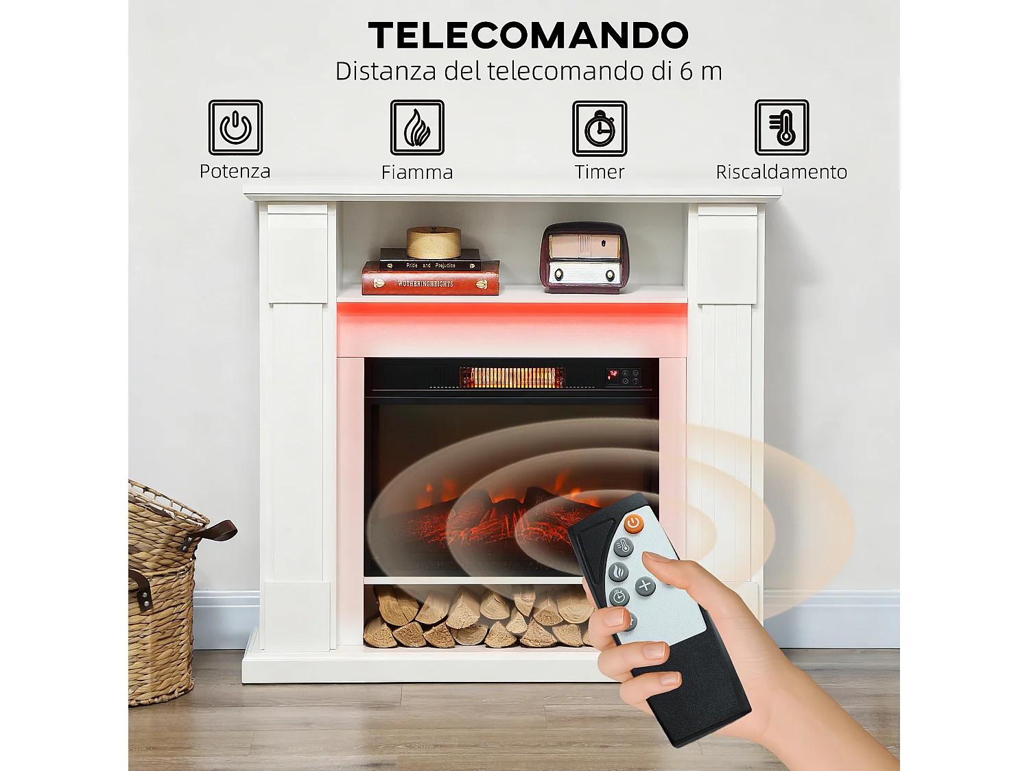 Camino elettrico con cornice effetto fiamma 3d realistico 3 modalità