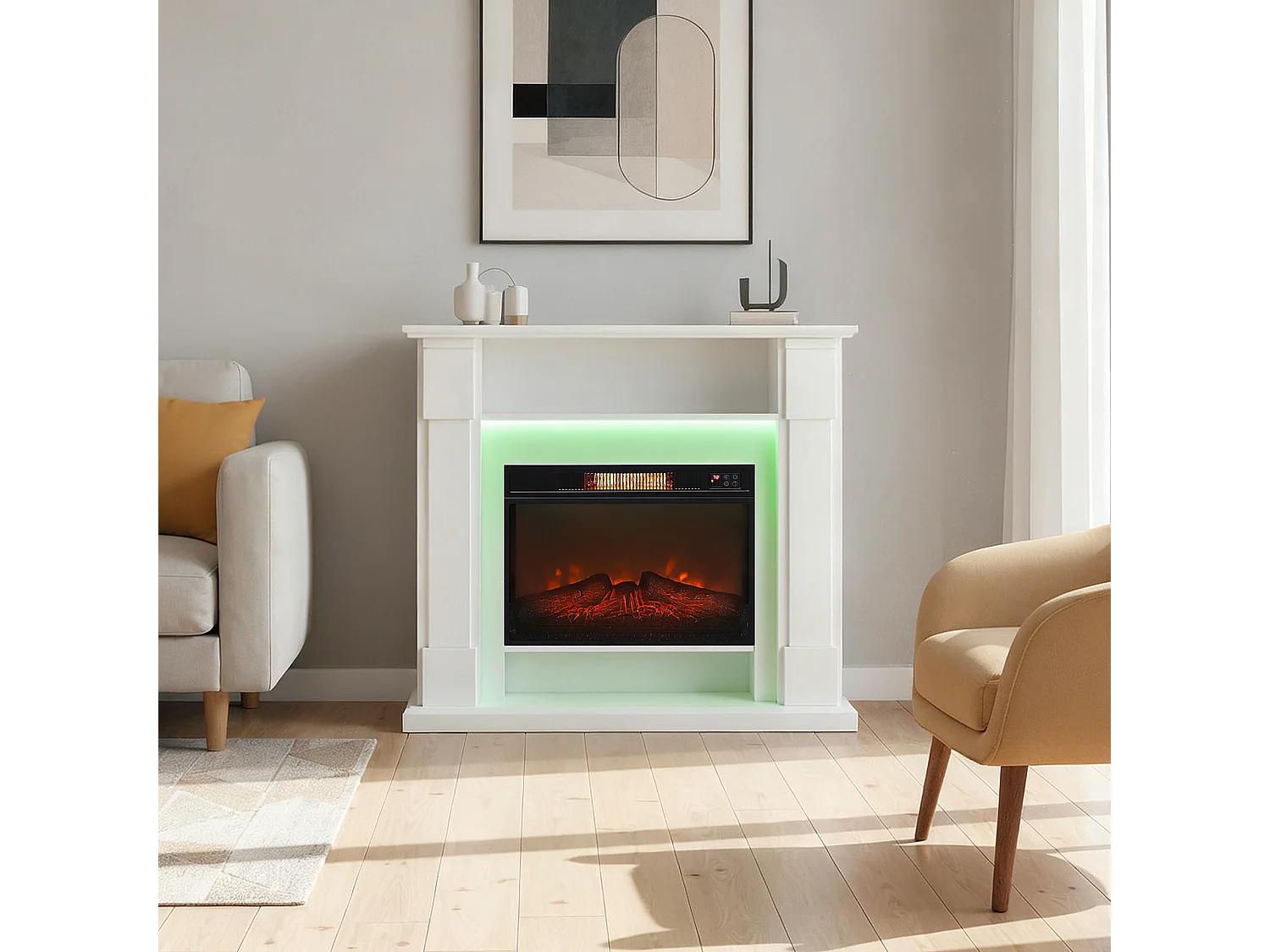 Camino elettrico con cornice effetto fiamma 3d realistico 3 modalità