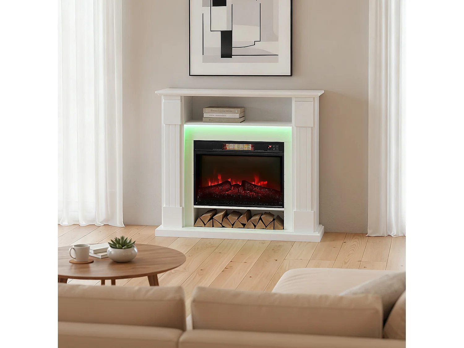 Camino elettrico con cornice effetto fiamma 3d realistico 3 modalità