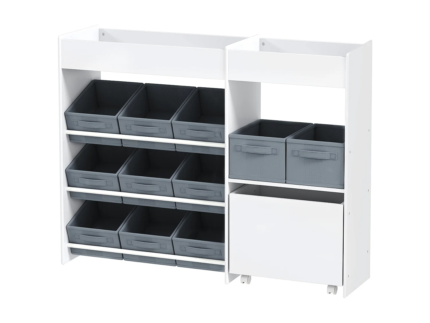 Mobile porta giochi per bambini, scaffale portagiochi con 11 cestini in tessuto, armadietto e ripiani