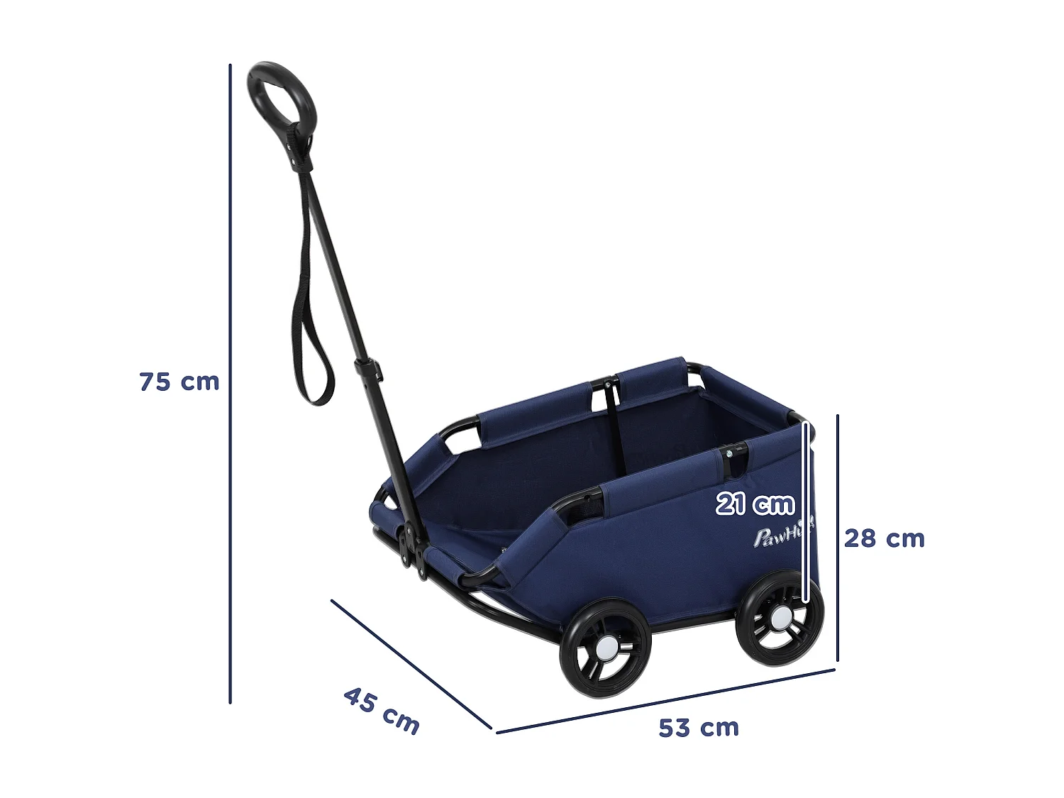 Passeggino per cani pieghevole con borsa e cuscino blu scuro