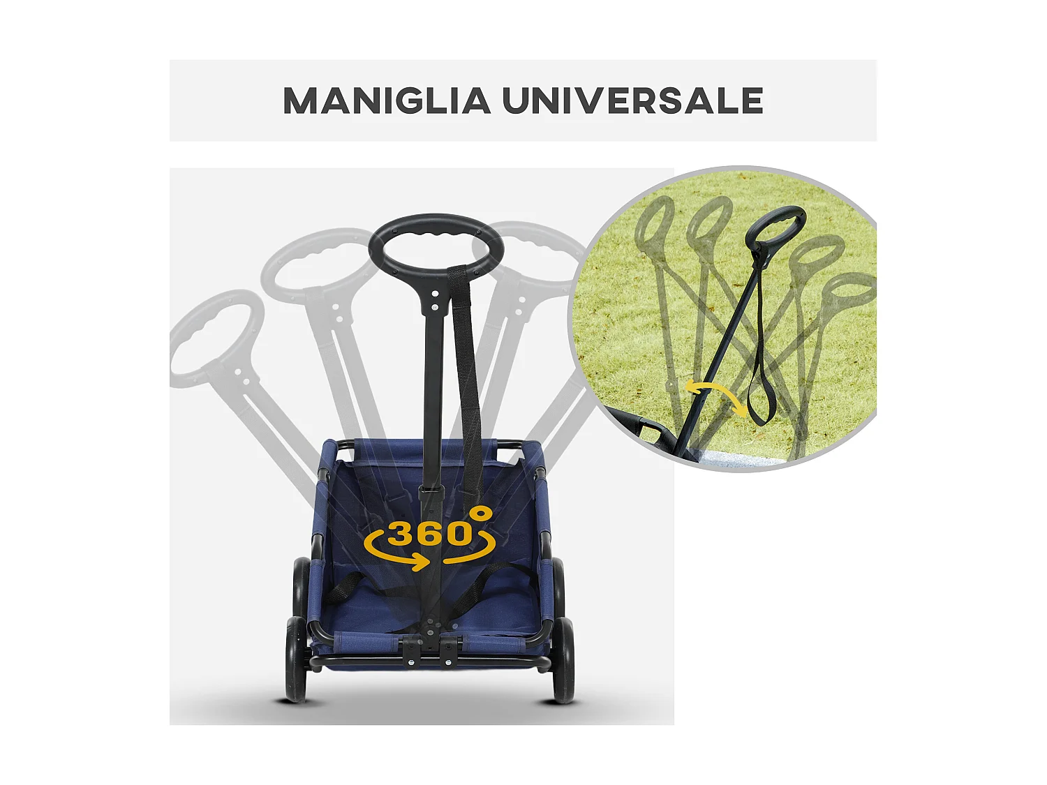 Passeggino per cani pieghevole con borsa e cuscino blu scuro