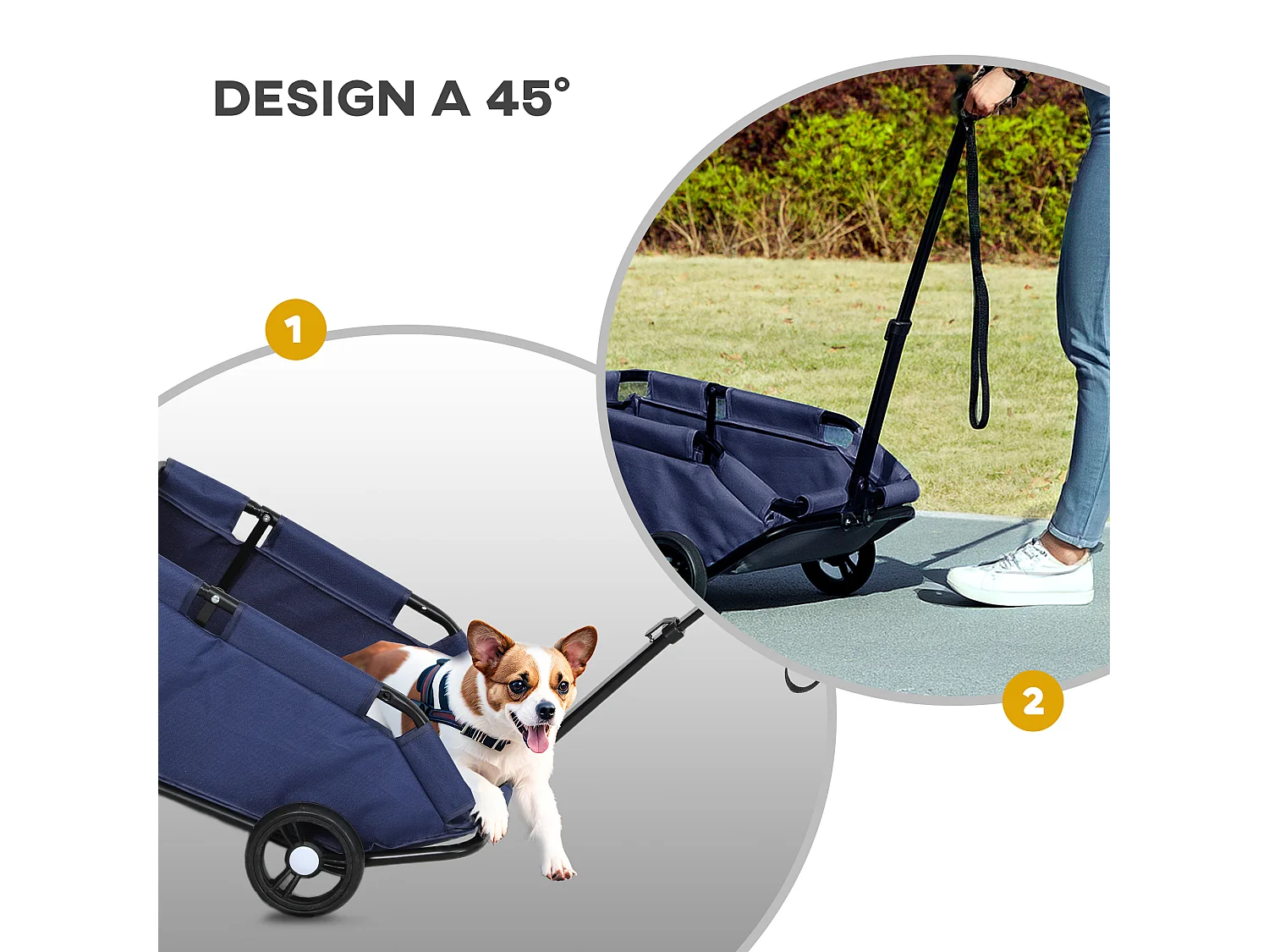 Passeggino per cani pieghevole con borsa e cuscino blu scuro
