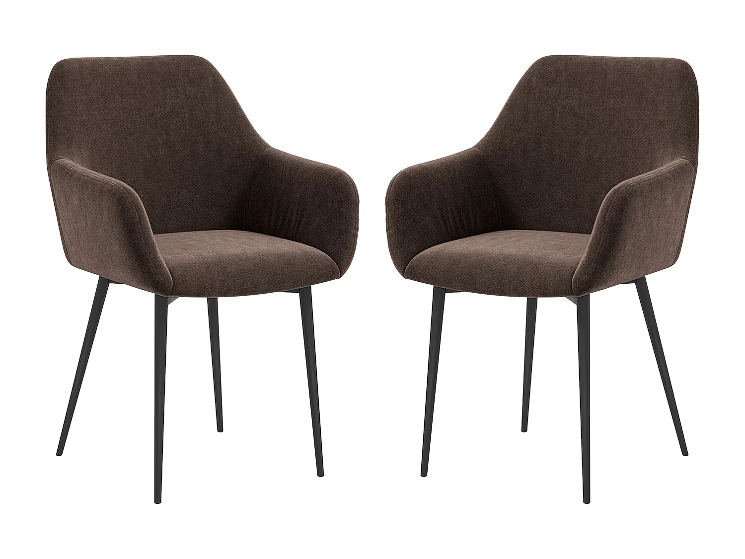 Set 2 sedie da pranzo stile nordico vellutato con braccioli marrone