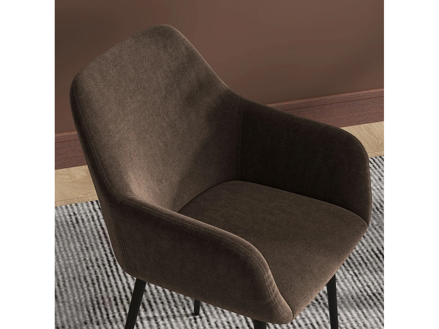 Set 2 sedie da pranzo stile nordico vellutato con braccioli marrone