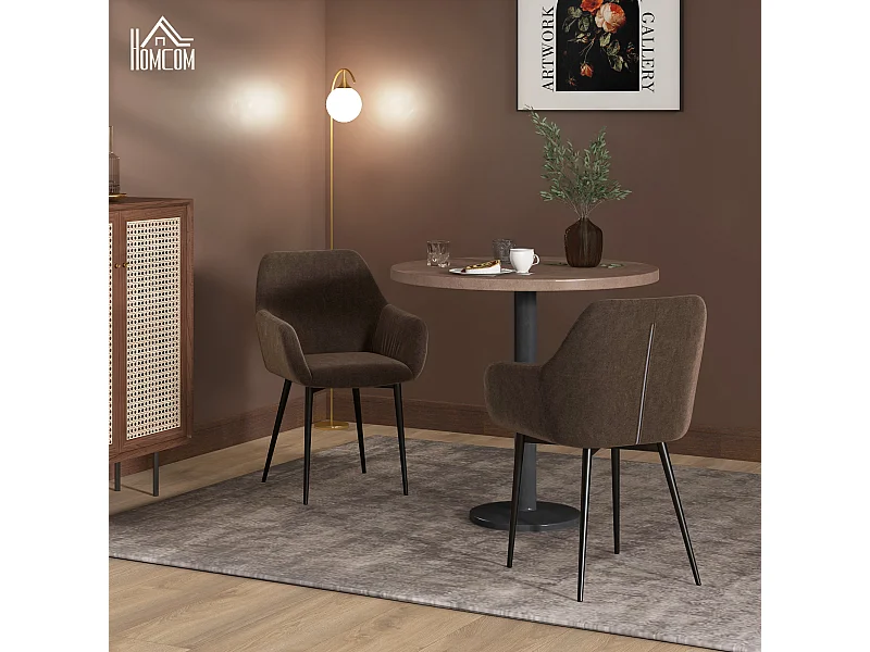 Set 2 sedie da pranzo stile nordico vellutato con braccioli marrone