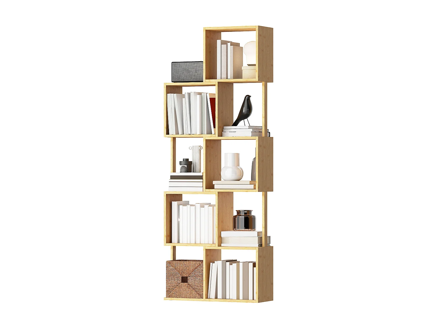 Libreria scaffale a 5 ripiani suddivisi in bambù a forma di s libreria verticale salvaspazio slim