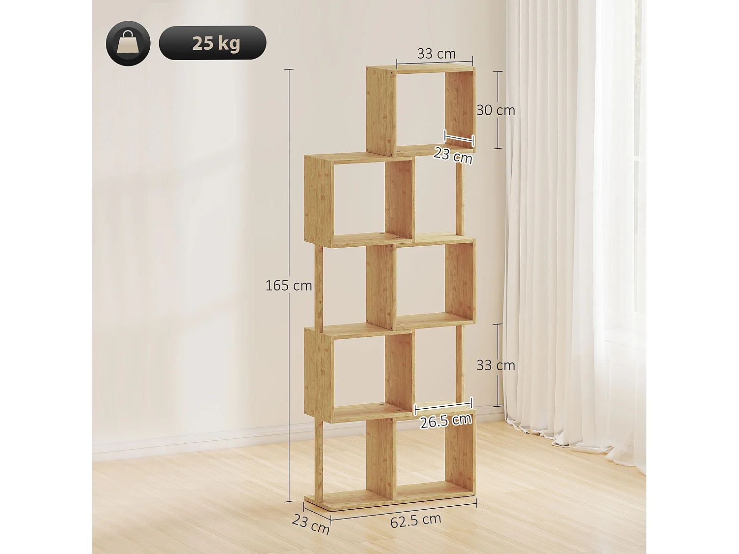Libreria scaffale a 5 ripiani suddivisi in bambù a forma di s libreria verticale salvaspazio slim