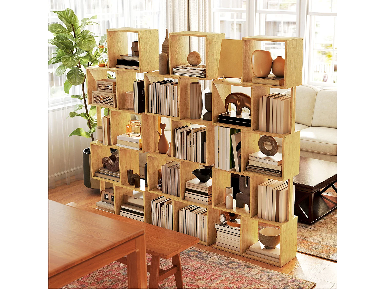 Libreria scaffale a 5 ripiani suddivisi in bambù a forma di s libreria verticale salvaspazio slim