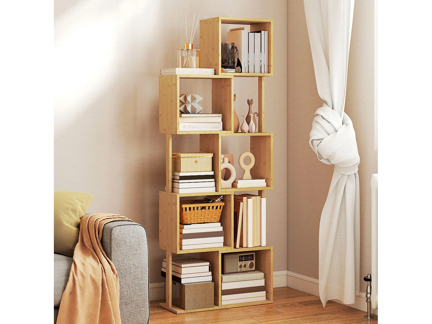 Libreria scaffale a 5 ripiani suddivisi in bambù a forma di s libreria verticale salvaspazio slim