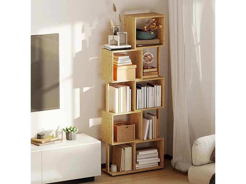 Libreria scaffale a 5 ripiani suddivisi in bambù a forma di s libreria verticale salvaspazio slim