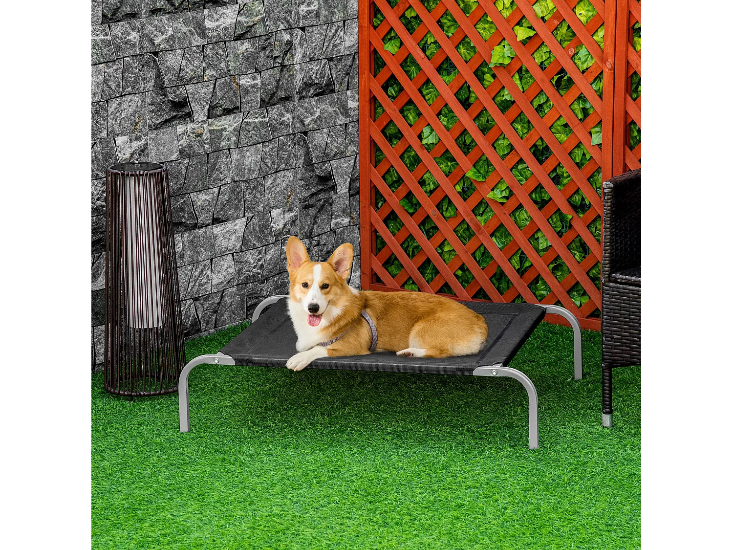 Lettino per cani rialzato con seduta traspirante nero e argento