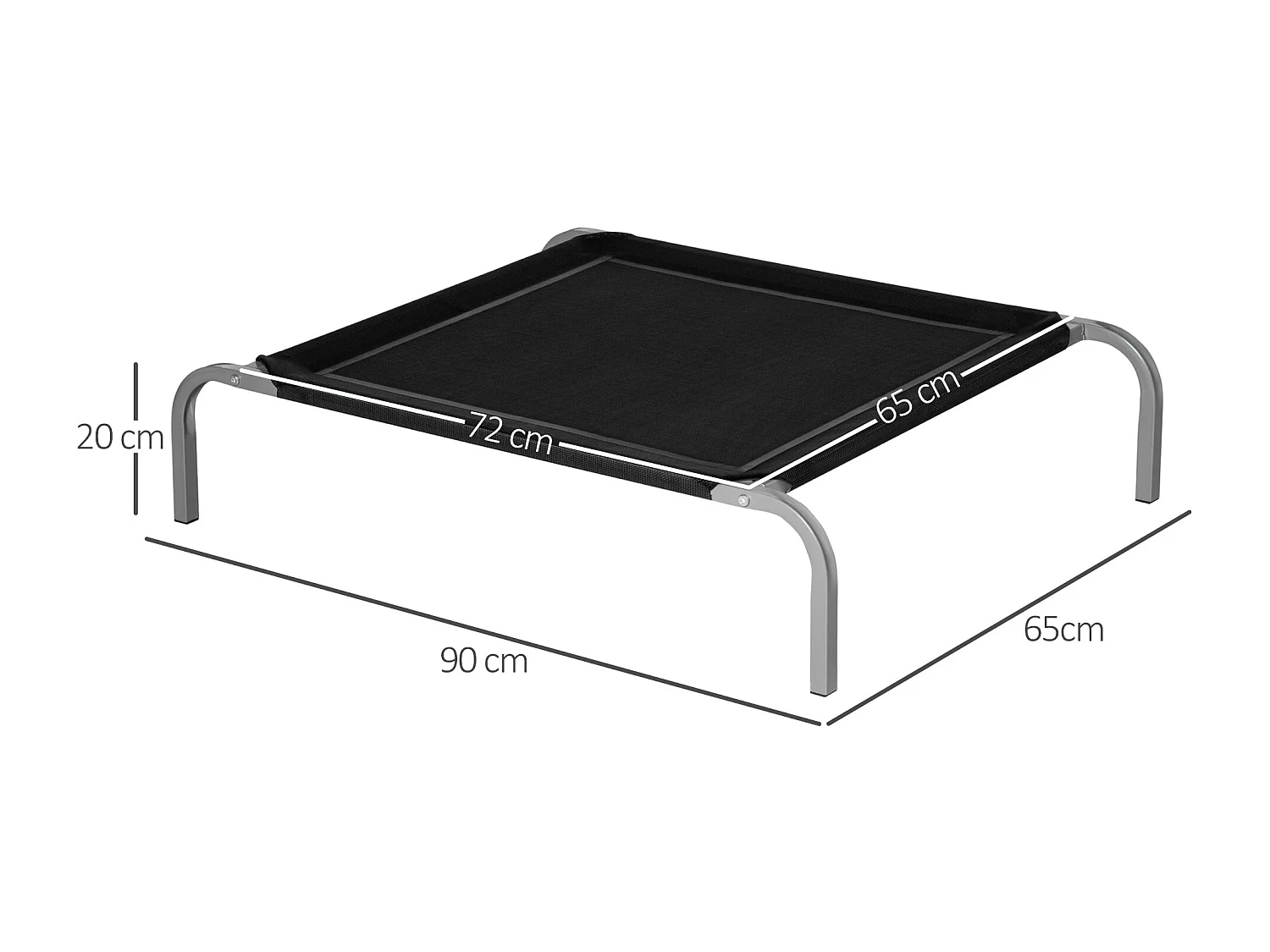 Lettino per cani rialzato con seduta traspirante nero e argento