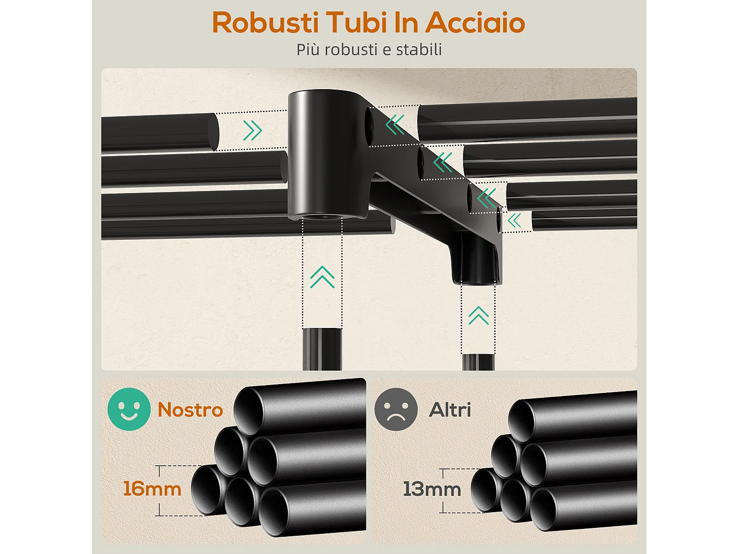 Armadio guardaroba con 8 ripiani e 3 aste in tessuto nero