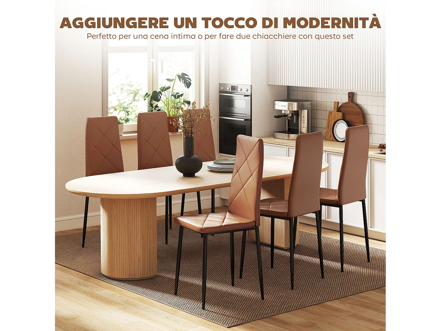 Set di 6 sedie sala da pranzo in finta pelle sedie cucina con schienale alto