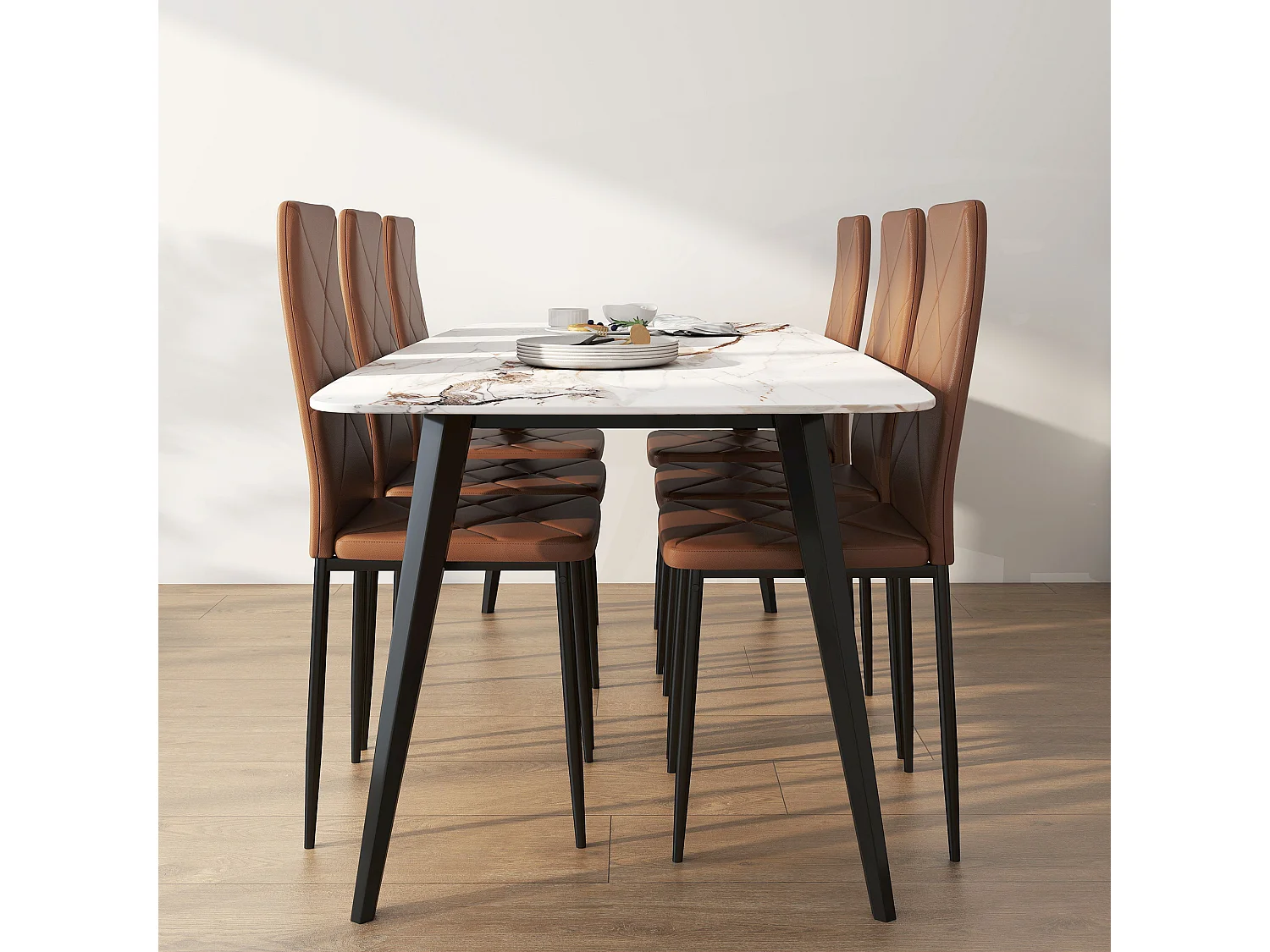 Set di 6 sedie sala da pranzo in finta pelle sedie cucina con schienale alto