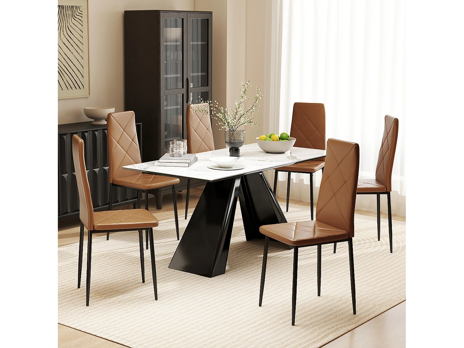 Set di 6 sedie sala da pranzo in finta pelle sedie cucina con schienale alto