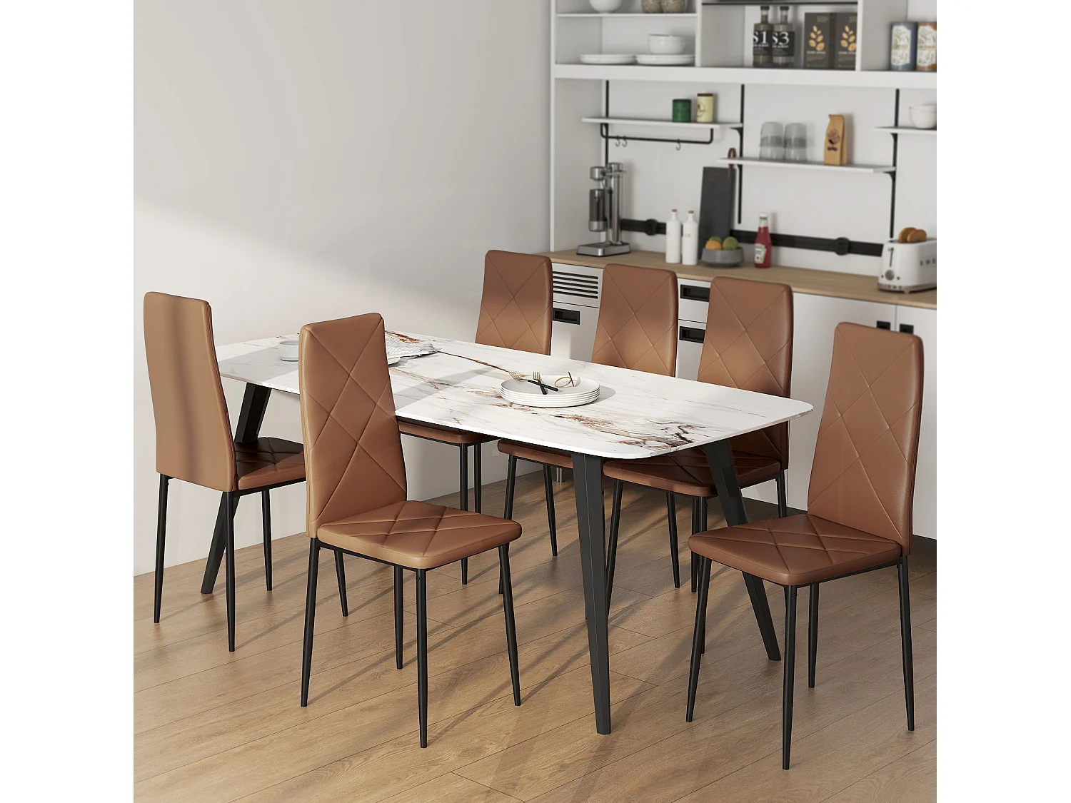 Set di 6 sedie sala da pranzo in finta pelle sedie cucina con schienale alto