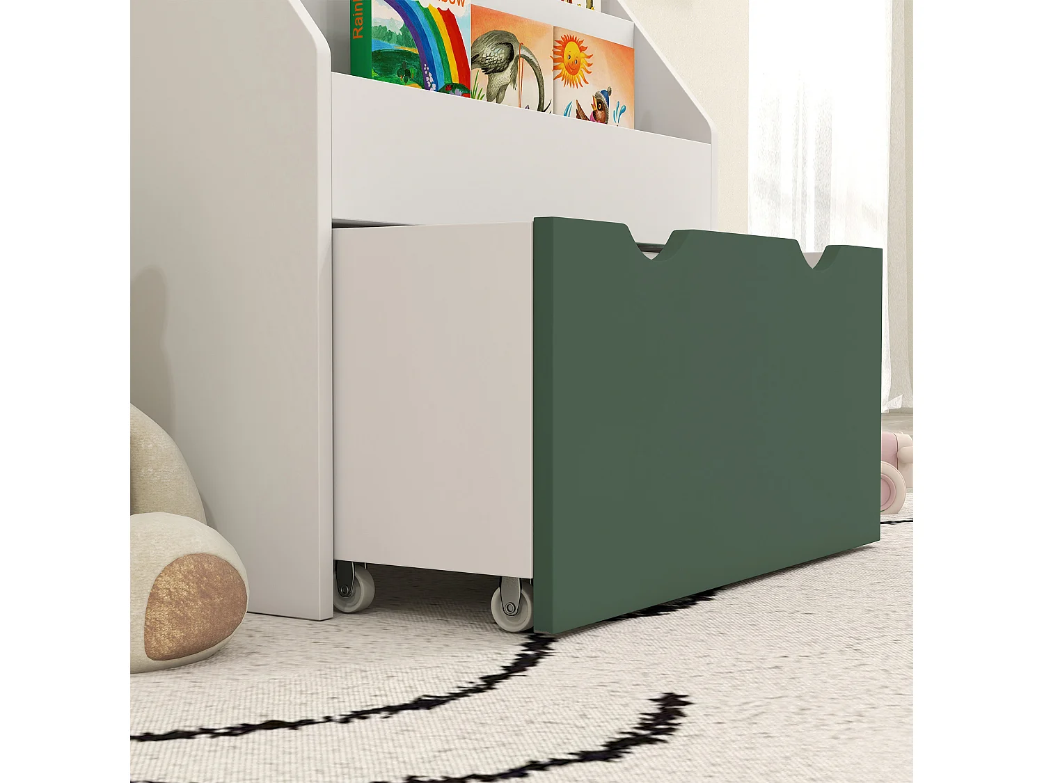 Libreria per bambini 3-8 anni a 3 ripiani con cassetto inferiore, scaffale portagiochi in legno mdf