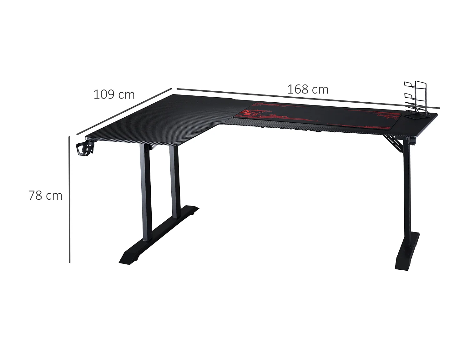 Scrivania angolare da gaming gancio per cuffie e porta tazza