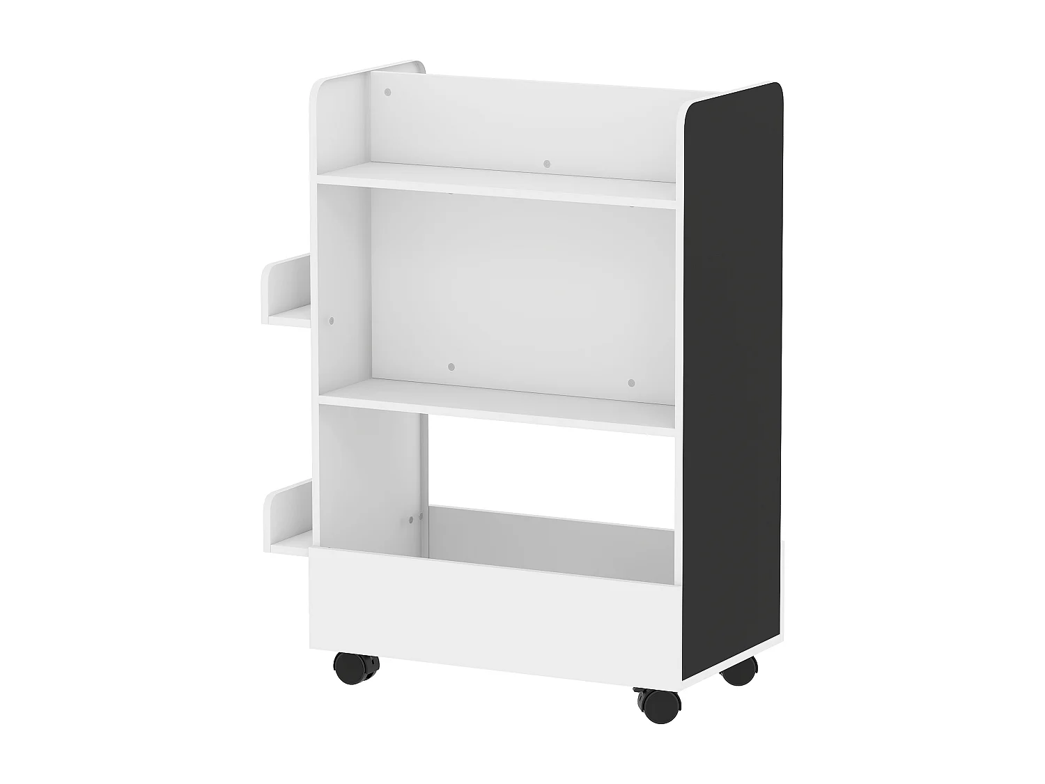 Libreria montessoriana per bambini 2 in 1 con lavagna nera e ruote, in legno fsc porta libri con 4 ripiani