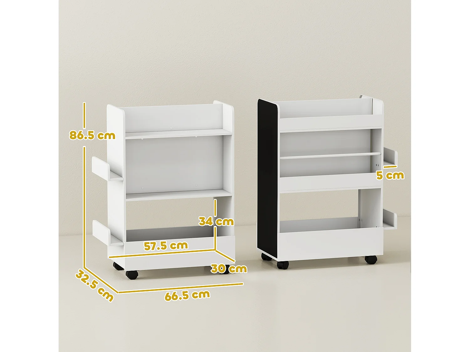 Libreria montessoriana per bambini 2 in 1 con lavagna nera e ruote, in legno fsc porta libri con 4 ripiani