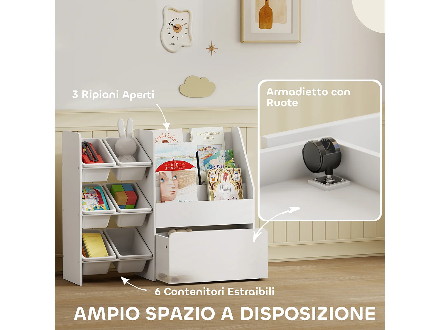 Scaffale portagiochi bambini organizzatore per giocattoli in legno fsc