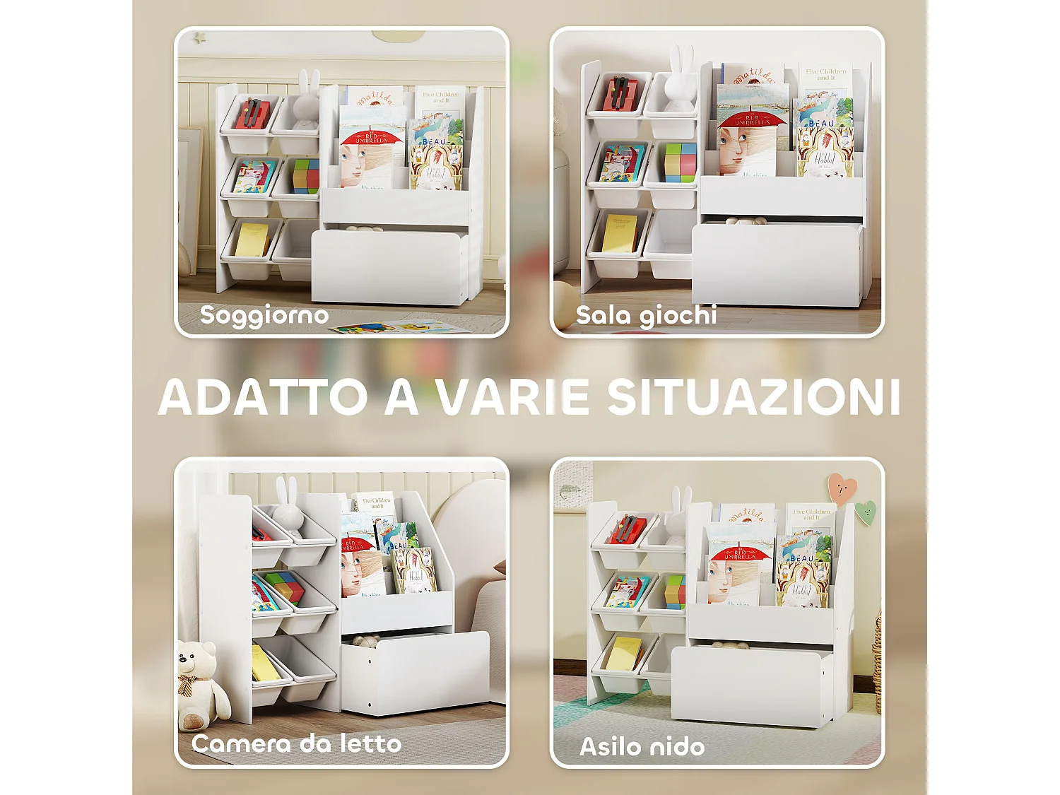 Scaffale portagiochi bambini organizzatore per giocattoli in legno fsc