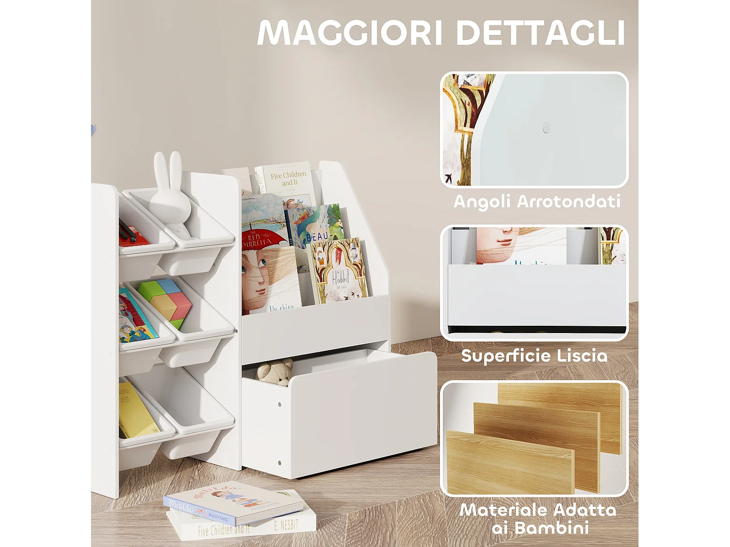 Scaffale portagiochi bambini organizzatore per giocattoli in legno fsc