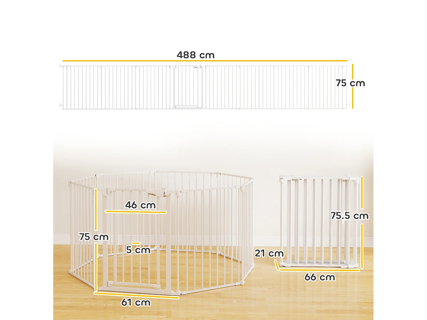 Recinto per cani a 8 pannelli modulabili 61x3x75 cm bianco