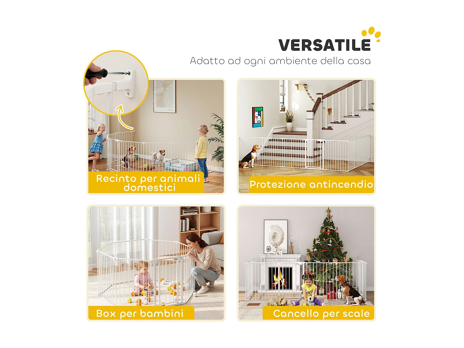 Recinto per cani a 8 pannelli modulabili 61x3x75 cm bianco