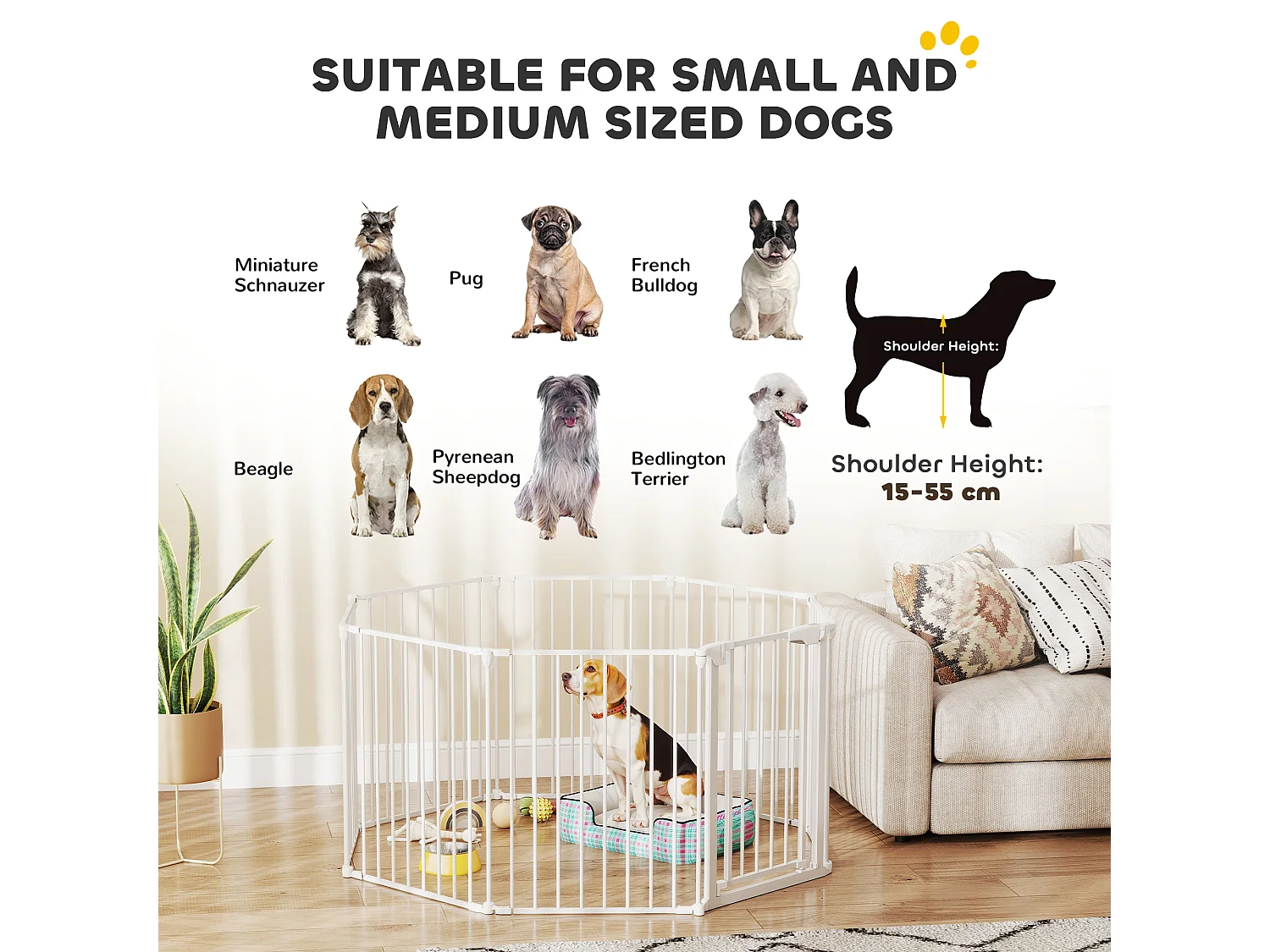 Recinto per cani a 8 pannelli modulabili 61x3x75 cm bianco